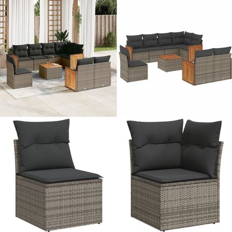 Salon de jardin 9 pcs avec coussins gris résine tressée - Ensemble Salon De Jardin - Meuble Extérieur - Salon De Jardin Pliable - Fauteuil De Jardin - Table Basse - Home & Living (1/5)