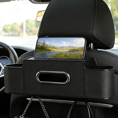 Boîte de rangement suspendue pour siège arrière de voiture (1 pièce), boîte à mouchoirs derrière le siège, avec 2 porte-gobelets (1/5)