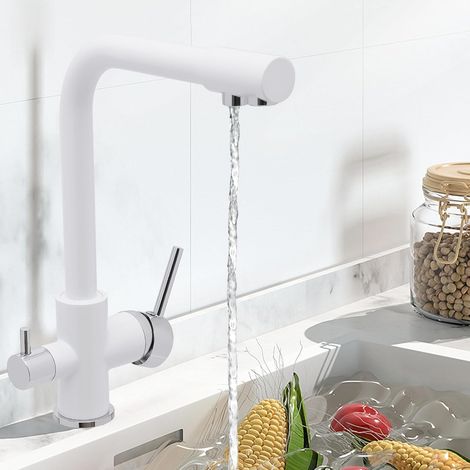 Küchenarmatur, 3-Wege 360° Drehung- Wasserhahn Wasserhahn Küche mit 3 Schläuche, Weiß (1/5)