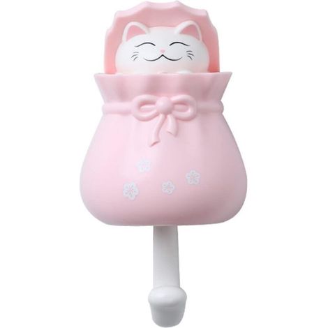 Crochet de chat mignon pour sac porte-bonheur, (rose) Pas de poinçonnage pour la cuisine et la salle de bain, porche, décoration de garde-robe, crochet de chat de dessin animé, porte-serviettes, vêtem (1/4)