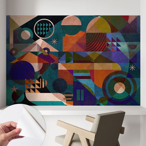 Papier peint adhésif autocollant pour salon chambre à coucher peint imprimé Installation facile Art géométrique 104x70 cm (1/5)