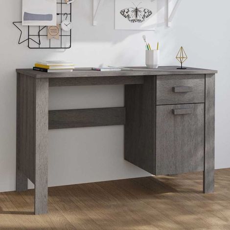 vidaXL Escritorio HAMAR madera maciza de pino gris claro 113x50x75 cm (1/5)