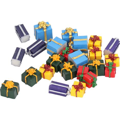 25 boîtes cadeaux de Noël en résine pour maison de poupée, 5 couleurs, mini-décorations de Noël éducatives pour maison de poupée à l'échelle 1:12 (1/5)
