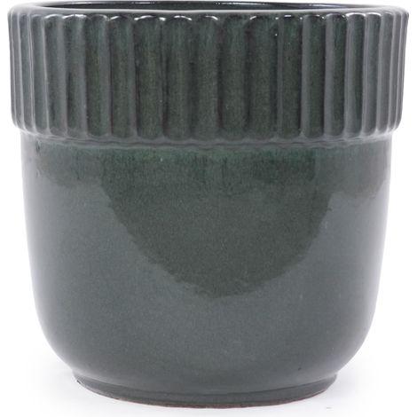 Set de 3 macetas de cerámica verde oscuro brillante con borde acanalado, Ø 38 / 30,5 / 23 cm (1/5)