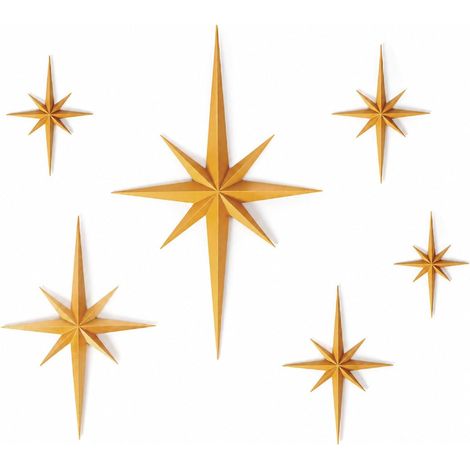 6 pièces Ensemble de Sculptures murales 3D étoiles, décoration Murale dorée étoiles, décoration Murale pour Chambre d'enfant, étoiles murales 3D Mat Or pour décoration de Chambre d'enfant (1/5)