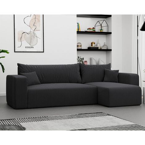 Ecksofa mit Schlaffunktion Sofa LUNA Stoff Poso Dunkelgrau Ottomane Rechts