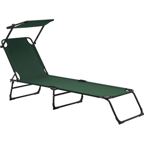 Lettino Prendisole Lomeda con Tettuccio Parasole e Schienale Reclinabile - Verde Scuro casa.pro