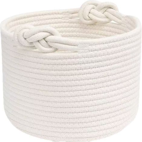 Panier de rangement blanc, idéal pour chambre d'enfant,salle de bain,chambre à coucher,dimensions: 25 x 18 cm (en coton tissé) (1/5)