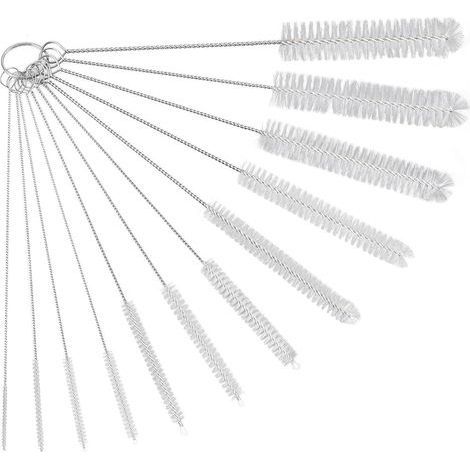 Lot de 12 Brosses De Nettoyage,Goupillon De Nettoyage,Brosse De Nettoyage pour Tube,Bouteille en Verre,Biberon,Bouilloire Et Clavier,Brosse De Nettoyage en Nylon pour Bouteille, Blanc (1/5)