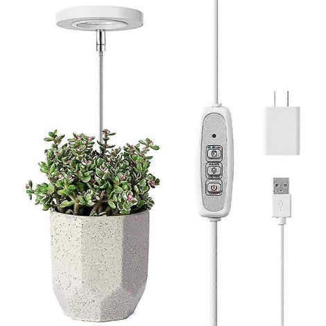 Lampe de croissance USB en forme d'anneau, à intensité variable et minuterie, télescopique, pour plantes vertes, fleurs, plantes microscopiques, spectre complet, pour plantes succulentes. (1/3)