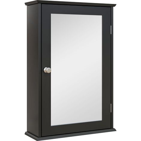 Mobile da Bagno Pensile con Specchio e Anta a Chiusura Magnetica 41x14x60 cm Nero