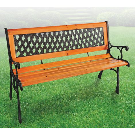 Gartenbank aus Metall/Holz/Hartkunststoffeinsatz Natur/Schwarz-DMC4365
