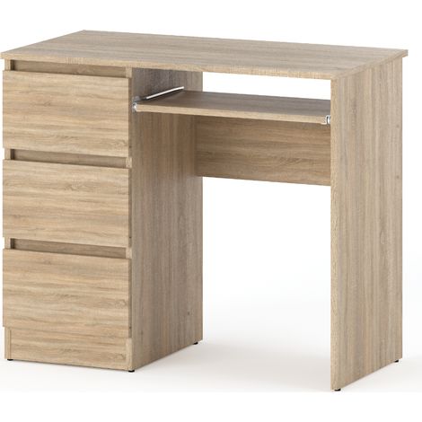 Bureau gamer 90 cm – Panneaux laminés résistants aux rayures – 3 tiroirs – Étagère coulissante pour clavier – Design sonoma moderne (1/5)
