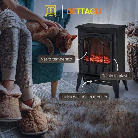 Chauffage électrique à effet de flamme 1000W/2000W, flamme lumineuse réglable, protection antichaleur, température variable, 39x23x56,5cm, noir (1/5)