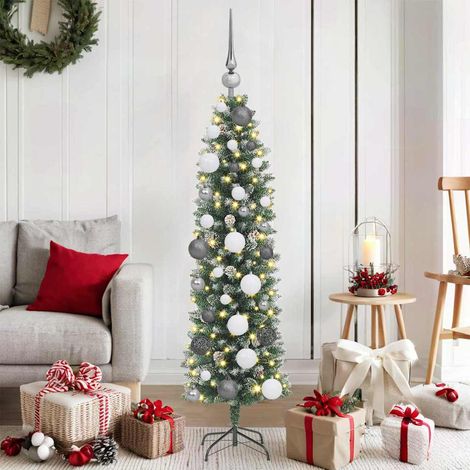 Künstlicher schlanker Weihnachtsbaum Grün und Weiß 120 cm (1/5)