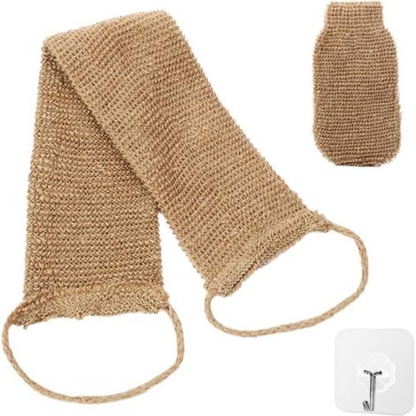 Gants de Crin Naturel avec Sangle Lave Dos en Chanvre - Accessoires le Bain (1/4)