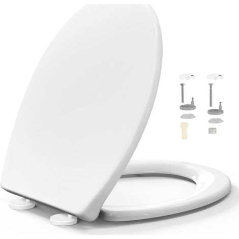 Abattant WC , Lunette de Toilette avec Frein de Chute et Charnière Réglable, Cuvette de Toilette Facile à Installer et à Nettoyer, Abattant WC en Urée-formaldéhyde en Forme de O, Blanc (1/5)