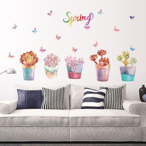 Sticker mural décoratif en forme de pot de fleurs, papier peint décoratif pour chambre à coucher, autocollants artistiques (1/4)
