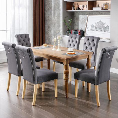 CHICFURN Set di 4 sedie da pranzo 100x63x43 cm in velluto grigio con gambe in rovere (1/5)