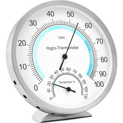 Hygromètre thermomètre intérieur 2-en-1, Température analogique Ø 12,5 cm avec boîtier en acier inoxydable, pas besoin de pile (1/5)