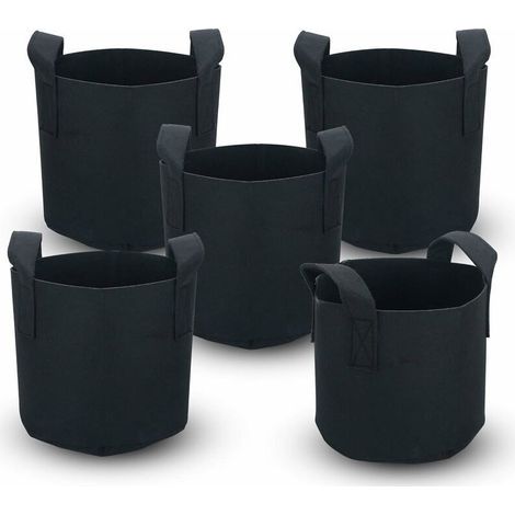 Set mit 5 Pflanzsäcken aus Vliesstoff, 20 Liter (5 Gallonen), 25 x 30 cm, mit Griffen, für Garten, Gewächshaus etc. (1/5)