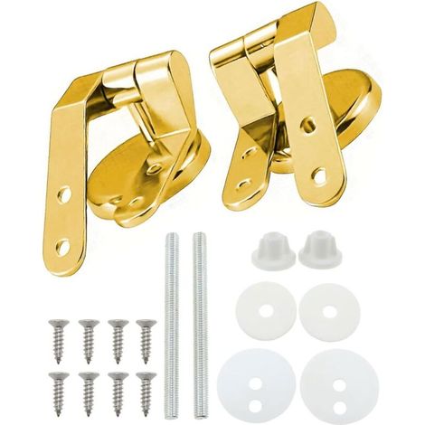 Lot de 2 charnières pour abattant WC, charnières en alliage de zinc avec vis, fixations pour abattant WC, abattant WC universel, fixation pour abattant WC (doré) (1/4)