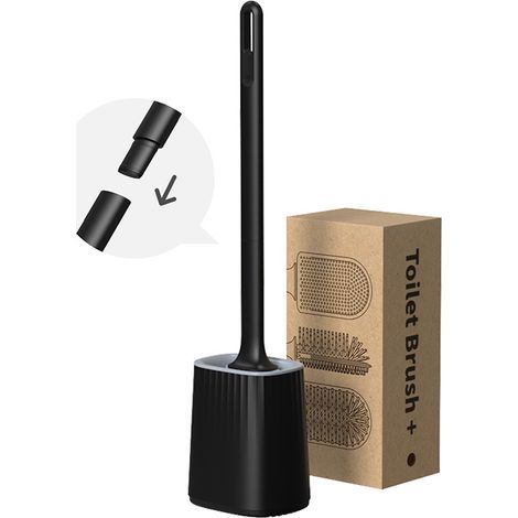 Brosse WC avec support mural et support au sol, tête de brosse de nettoyage double face, manche long, hautement élastique(nuit noire) (1/5)