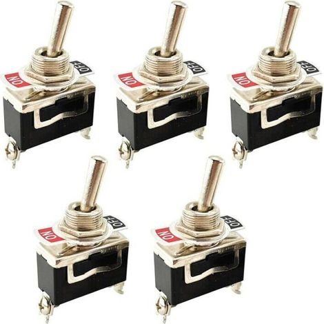 Kit da 5 interruttori a leva SPST stagni da 15 A/250 V (ON/OFF), 2 poli, per auto, barca e applicazioni a 12 V/24 V
