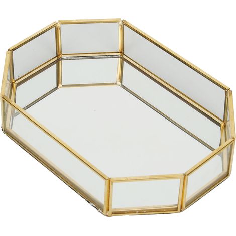 Boîte de rangement octogonale Mini panier à bijoux géométrique doré pour colliers et desserts, doublé de flanelle, 20 x 14 x 4 cm (1/5)