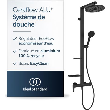 Colonne de douche, Fabriqué à partir de 100% d'aluminium recyclé, douchette à économie d'eau avec différents types de jets – Noir Mat (356x501x1113 mm) (1/5)