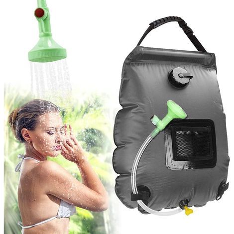 Sac Douche Solaire 20L Gris – Camping, Chauffage Solaire, Pommeau On/Off, Extérieur (1/5)