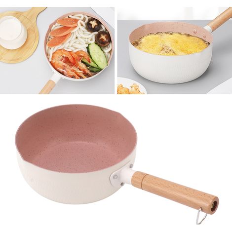 Cacerola para leche, sartén, revestimiento antiadherente, distribución uniforme del calor, olla para ramen, 22 cm, revestimiento antiadherente, con mango resistente al calor, apta para cocinas de gas (1/5)