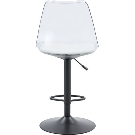 Ensemble de 2 tabourets de bar transparents réglables avec assise en PU blanc et pieds en métal noir (1/5)