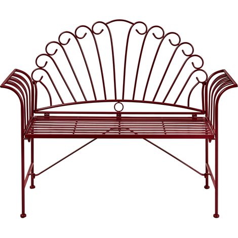 Banco para exterior 2 plazas de metal con apoyabrazos acampanados estilo vintage borgoña Cavinia (1/5)