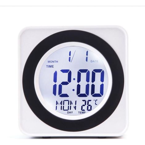 Horloge Murale Électronique Carrée LCD Rétroéclairage Commande Vocale Thermomètre Calendrier Affichage Blanc (1/4)