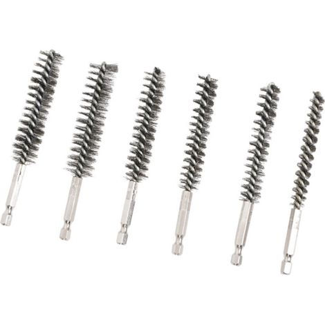 Ensemble de 6 brosses métalliques à manche hexagonal en acier inoxydable poli H (1/4)