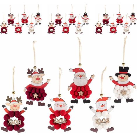 18 Decorazioni per Albero di Natale con Babbo, Renna, Pupazzo di Neve in Legno (1/3)