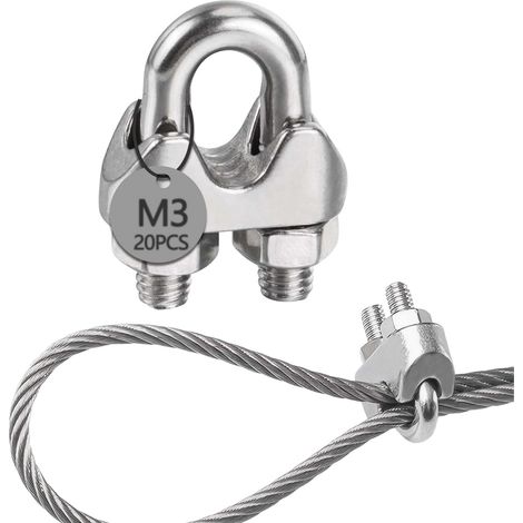 Serre Câble Acier Serre Cable Acier Inox 304 20pcs U Boulon Clip Serre Corde Pince Cable Pour Les Chantiers de Construction et Les Navires Corde à linge Auvent Pour Ø 3mm Cable Acier (1/5)