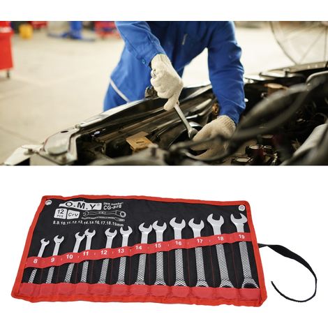 Jeu de 12 clés à cliquet métriques, kit de clés mixtes à tête flexible en acier au chrome vanadium de haute qualité de 8 à 19 mm avec sac de rangement, exclusivité entrepôt à l'étranger, tête fixe. (1/5)