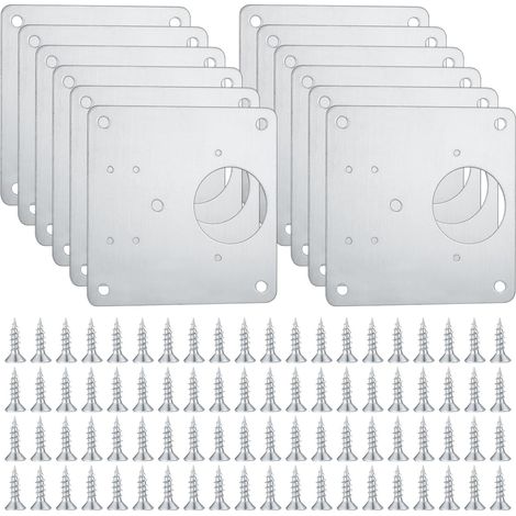 12 Plaques de Réparation de Charnière et de Porte Armoire de Cuisine en Acier Inoxydable avec Trous