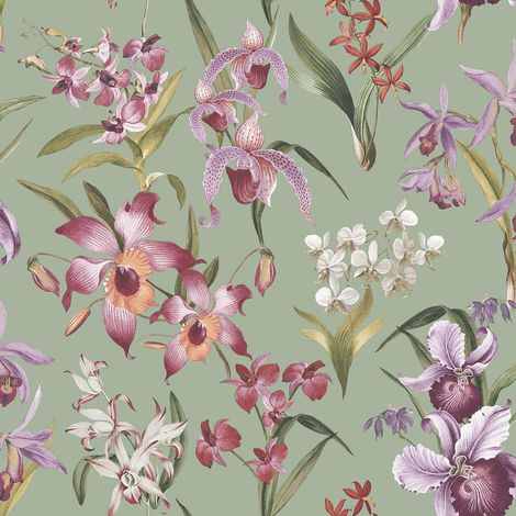 Rasch Maya Floral Sage Green Wallpaper Vibrant Flowers Modern Feature Wall (1/4)