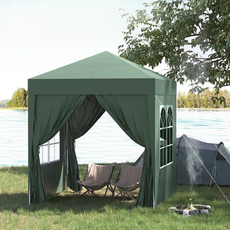 Faltpavillon, Bierzelt, 4 abnehmbare Seiten, 2 Fenster, Metallrahmen, 2 x 2m, Dunkelgrün