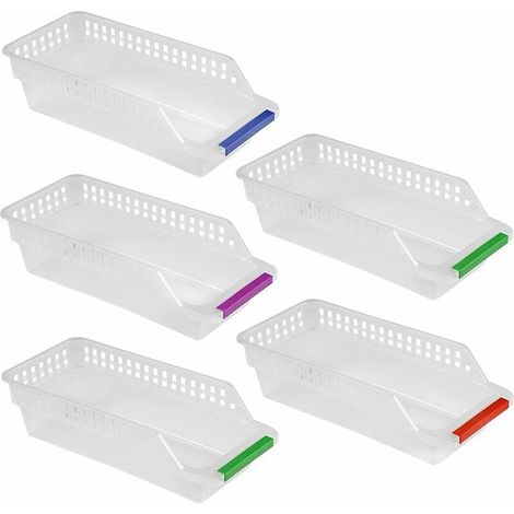 Lot de 5 paniers empilables en plastique pour réfrigérateur – Matériau PP alimentaire – Dimensions 30x13,5x8,5 cm – Température -70°C à 80°C (1/4)