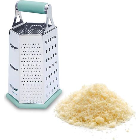 Râpe manuelle en acier inoxydable à 6 côtés avec base en silicone antidérapante – Hauteur de 23 cm permet de râper une grande quantité d'ingrédients – Lavable au lave-vaisselle (1/5)