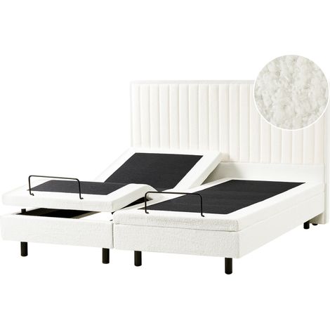 Cama articulada eléctrica moderna mando a distancia ajustable tapicería de bouclé blanco crema 180 x 200 cm Castellan
