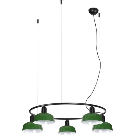 Faro Tatawin Kleine Pendelleuchte Deckenleuchte Schwarz, Grün glänzend 5x E27