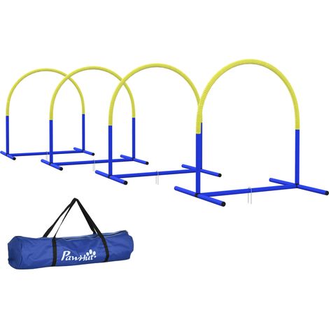 Ensemble de chiens d’agilité avec 4 arcs modulaires et sac de transport, 88x64x95 cm, bleu et jaune (1/5)