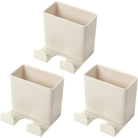 Support mural pour téléphone portable (lot de 3), boîte de rangement en ABS, boîte de rangement multimédia, boîte de rangement autocollante pour télécommande et support de charge (beige) (1/5)
