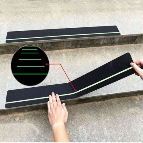 Bandes antidérapantes 30" x 4" (lot de 10) avec bande phosphorescente, ruban adhésif antidérapant pour extérieur, adhésif abrasif à haute adhérence pour marches d'escalier. (1/5)