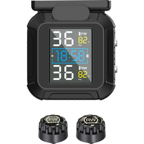 Motorrad-TPMS, kabelloses Reifendruckkontrollsystem, über USB aufladbares Motorrad-TPMS mit 2 externen Sensoren, digitales LCD-Display, TPMS für Zweirad-Motorräder